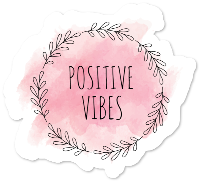 Sticker met de tekst Positive Vibes in roze aquarelstijl