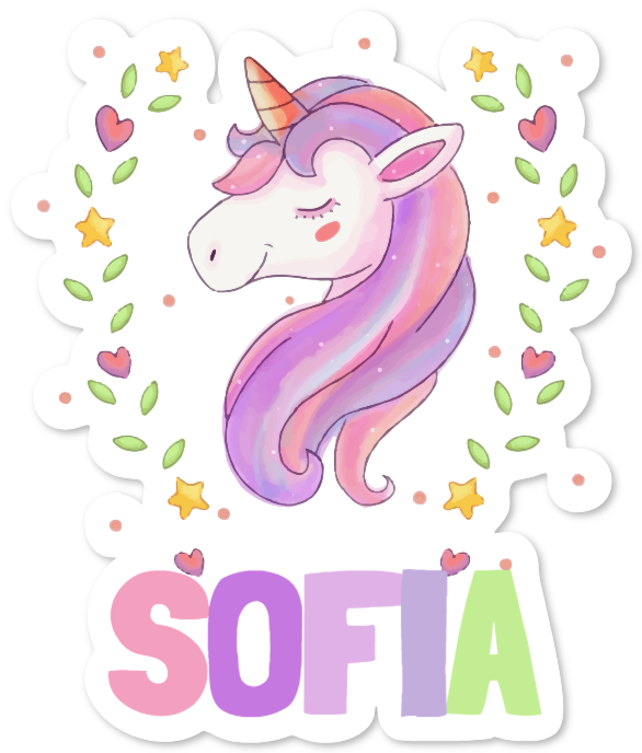 Eenhoorn-sticker met kindernaam – SOFIA